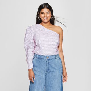 Who What Wear + Long Sleeve Textured One Shoulder Top