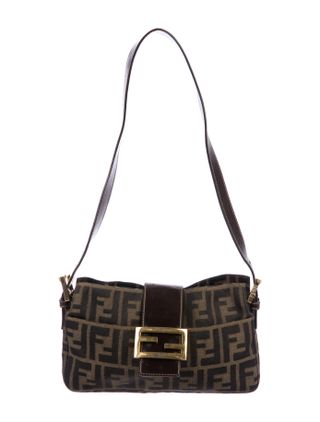 Fendi + Leather-Trimmed Zucca Shoulder Bag