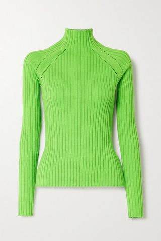 Anna Quan + Blake Neon Pointelle-Trimmed Ribbed Cotton Sweater