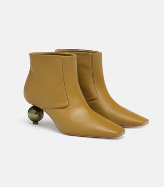 Zara + Leather Ankle Boots With Round Heel