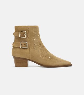 Zara + Studded Leather Ankle Boots