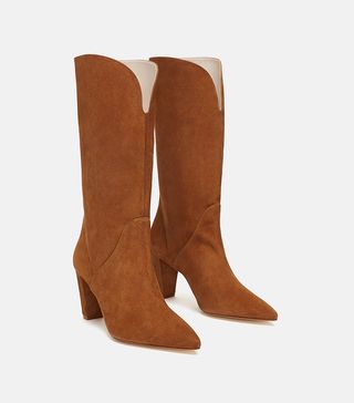Zara + High Heeled Leather Boots