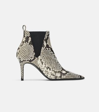 Zara + Printed Leather High-Heel Ankle Boots