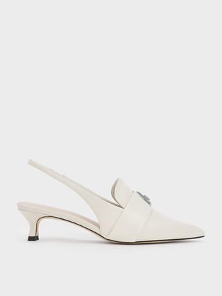 Charles & Keith + Chalk Trice Metallic Accent Pointed-Toe Slingback Pumps