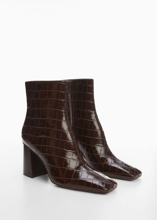 Mango + Croc-Effect Ankle Boots