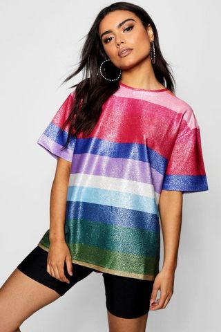 Boohoo + Rainbow Metallic Boyfriend T-Shirt