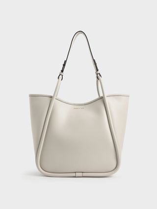 Charles & Keith + Cream Large Stitch-Trim Slouchy Tote Bag