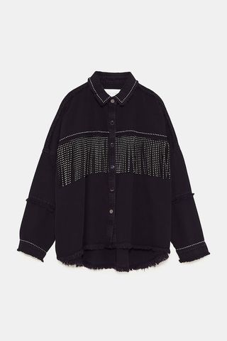Zara + Fringed Denim Jacket