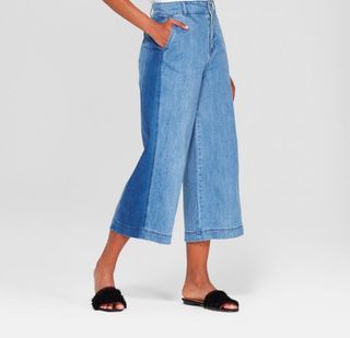 Who What Wear + Straight Leg High-Rise Mixed Denim Crop Jeans