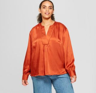 Who What Wear + Long Sleeve Silky Boho Popover Top