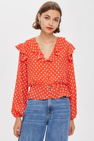 Topshop + Frill Polka Dot Blouse