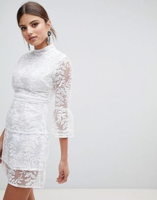 Boohoo + Embroidered Mesh Tiered Lace Dress