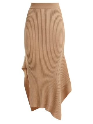 Stella McCartney + Asymmetric Ribbed-Knit Skirt