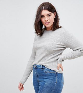 ASOS Curve + Ribbed Sweater in Fine Knit