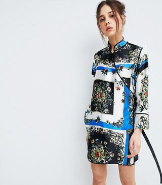 ASOS + Scarf Print Wrap Mini Dress With Piping