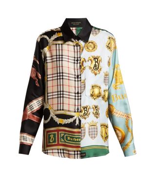 Burberry + Panelled Scarf-Print Silk Blouse