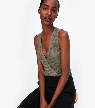 Zara + Knit Bodysuit With Metallic Thread