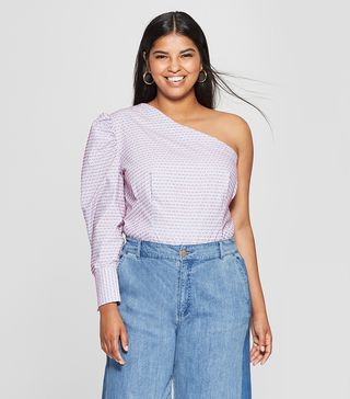 Who What Wear + Long Sleeve Textured One Shoulder Top