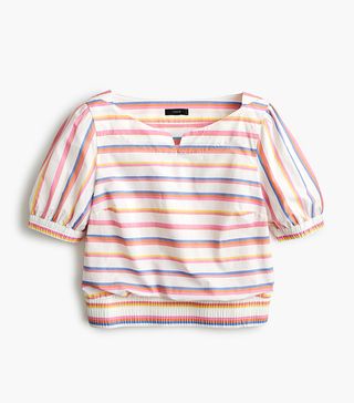 J.Crew + Cropped Cinched-Waist Top in Sorbet Stripe