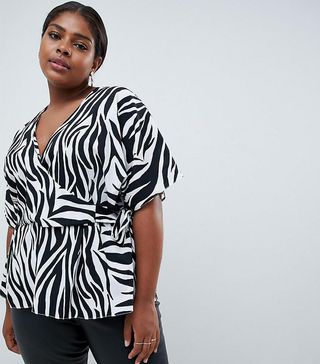 ASOS Design + Curve Wrap Top With Kimono Sleeves in Zebra Print