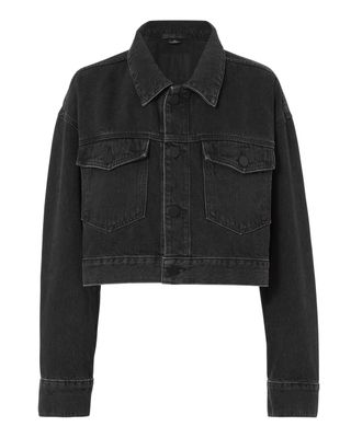 Alexander Wang + Oversized Faded Black Denim Crop Jacket Grey