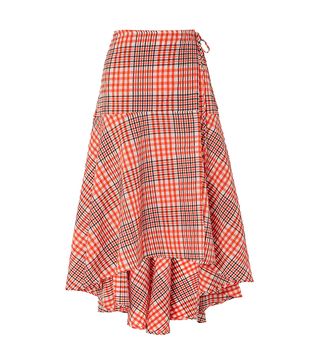 Ganni + Charron Checked Cotton-Blend Seersucker Wrap Skirt