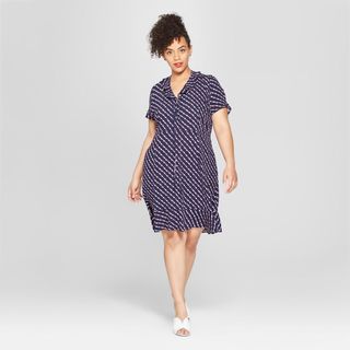 Who What Wear + Polka-Dot Short Puff-Sleeve Lace-Up Minidress