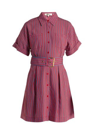 Diane von Furstenberg + Striped Patch Pocket Shirtdress
