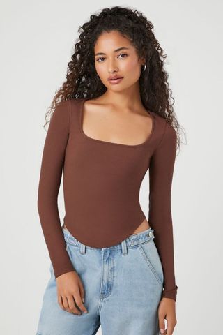 Forever 21 + Ribbed Knit Square-Neck Top