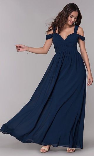 Simply Dresses + Chiffon Cold-Shoulder Long A-Line Formal Dress