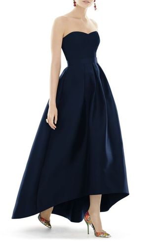 Alfred Sung + Strapless High/low Sateen Twill Gown