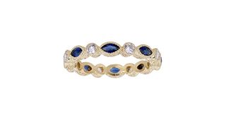 Tanya Farah + 18K Blue Sapphire Marquise & White Diamond Stack Ring