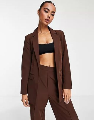 Pieces + Oversized Blazer Co-Ord in Chocolate