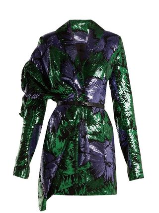 Halpern + Floral-Print Sequin-Embellished Dress