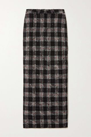 Alessandra Rich + Checked Wool-Blend Bouclé-Tweed Maxi Skirt