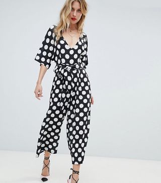 Boohoo + Oversized Polka-Dot Culotte Jumpsuit