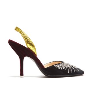 Attico + Mara Crystal-Embellished Velvet Pumps