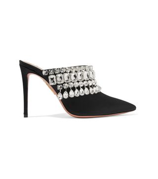 Aquazzura + Gem Palace Crystal-Embellished Satin Mules