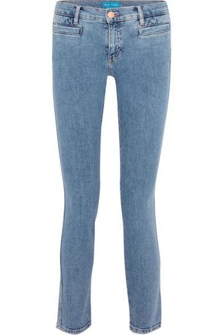 M.i.h Jeans + Paris Cropped Embroidered Low-Rise Skinny Jeans