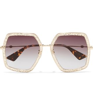 Gucci + Square-Frame Glittered Acetate Sunglasses