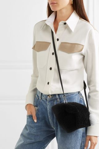 Loewe + Bunny Leather-Trimmed Shearling Shoulder Bag