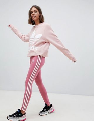 Adidas Originals + Three Stripe Leggings In Pink