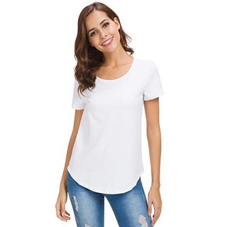 Coreal + Casual Casual Curved Hem Solid Color Sleeve T-Shirt