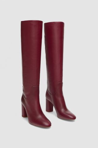 Zara + High Heeled Leather Boots