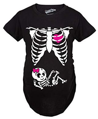 Crazy Dog + Maternity Baby Girl Skeleton Pregnancy Bump T-Shirt