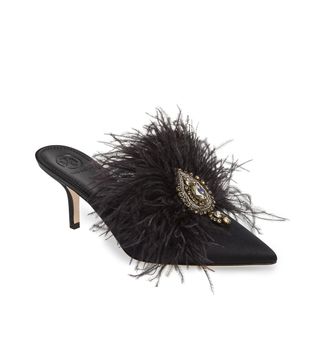 Tory Burch + Elodie Embellished Feather Mules