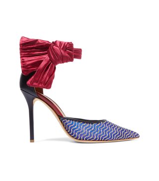 Malone Souliers + Ungaro Elle Leather-Trimmed Mesh and Satin Pumps