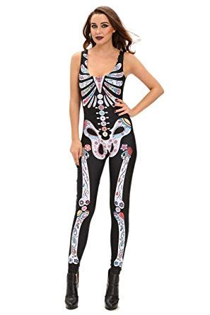 Roswear + Sugar Skull Halloween Catsuit Skeleton Costume