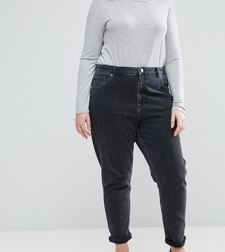 ASOS Curve + Farleigh High Waist Slim Mom Jeans in Washed Black