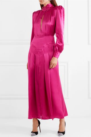 Alessandra Rich + Pleated Silk-Satin Midi Dress